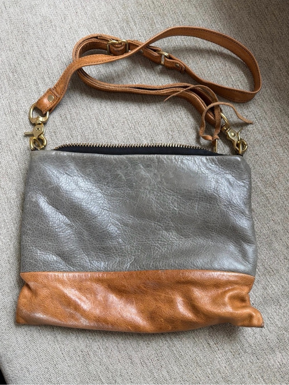 Rais Case Two-Tone Leather Crossbody Bag in Gray and Cognac